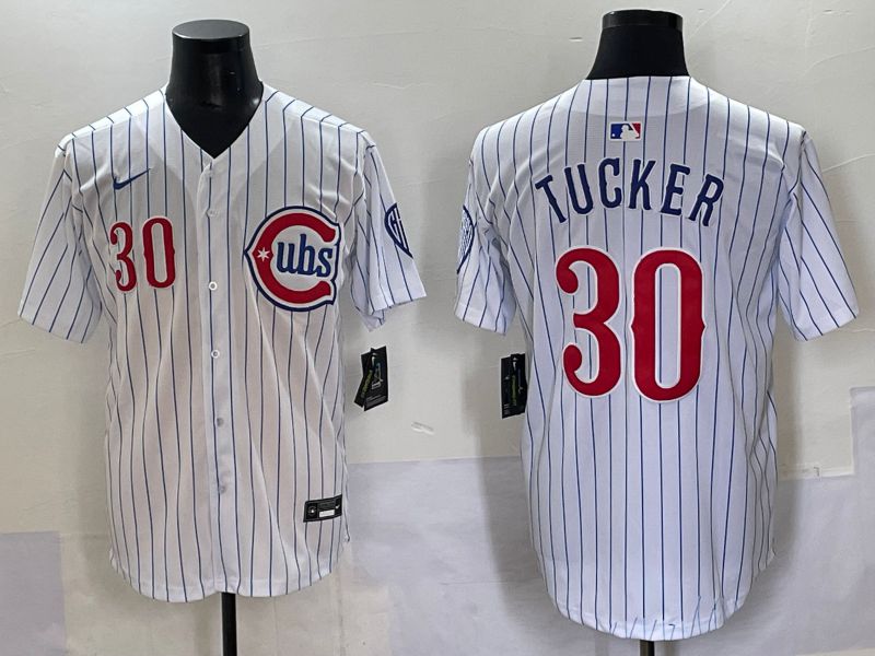 Men 2025 Chicago Cubs #30 Tucker White Stripe Fashion Nike MLB Jersey style 7031
